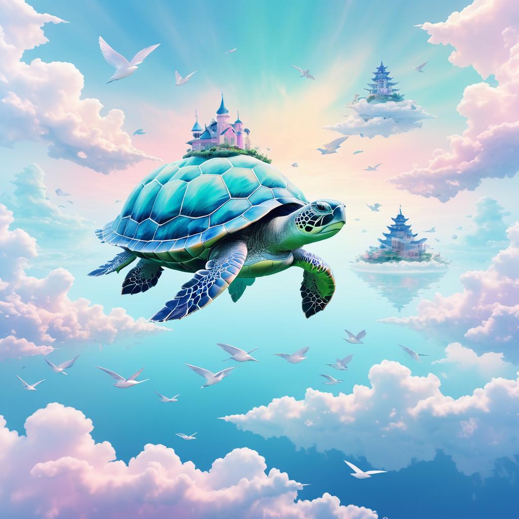 Surreal Giant Turtle in Dreamy Clouds