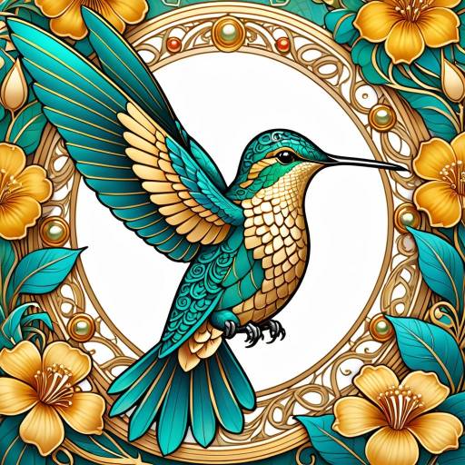 Majestic Hummingbird in Art Nouveau Style