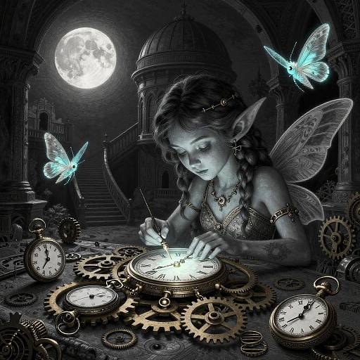 Clockwork Fae in Moonlit Observatory