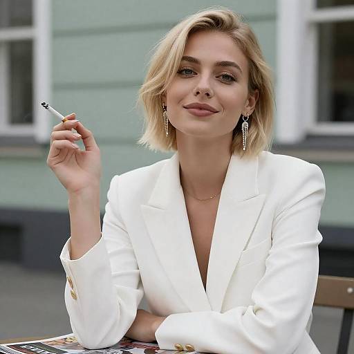 Blonde Woman Smoking Outdoors