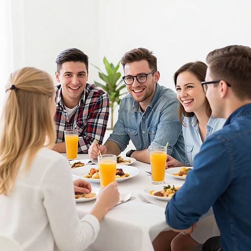 Casual Friends Dining and Laughing