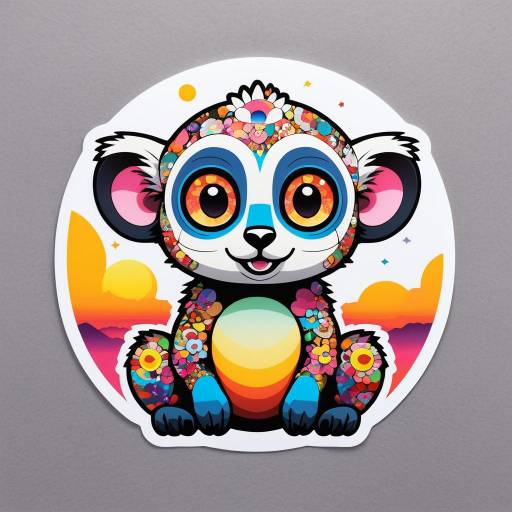 Lively Lemur Sticker Art in Murakami Style