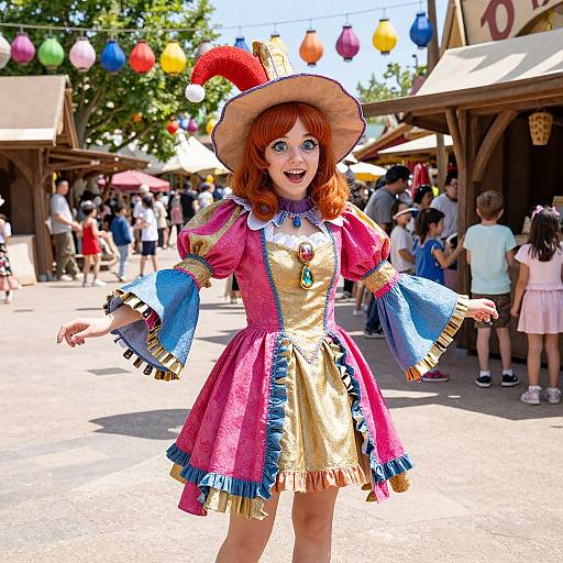 Playful Jester Girl in Medieval Market