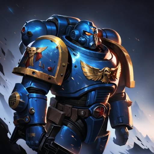 Illustration of Adeptus astartes, warhammer 40k in the style of Qian wu atai