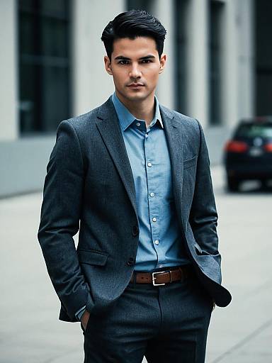 Confident Young Man in Grey Suit