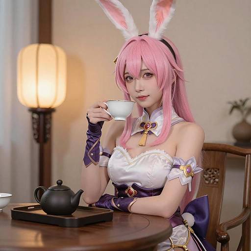 Pink-Haired Anime Girl with Rabbit Ears