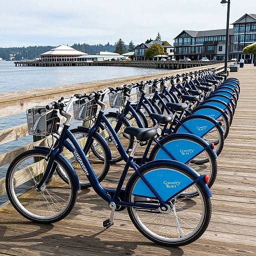 Sleek Blue Bicycles at Waterfront Pier