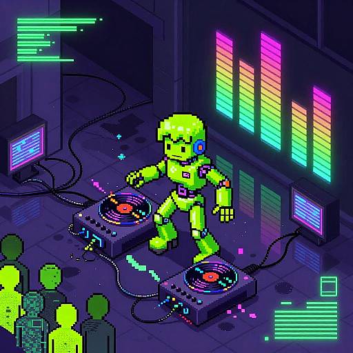 Pixel Art Neon Cyber Breakbeat Dancer