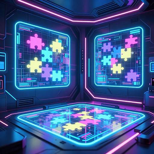 Futuristic Neon Cyberpunk Puzzle Room