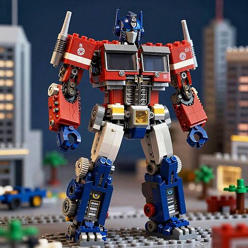 Realistic LEGO Optimus Prime Cityscape