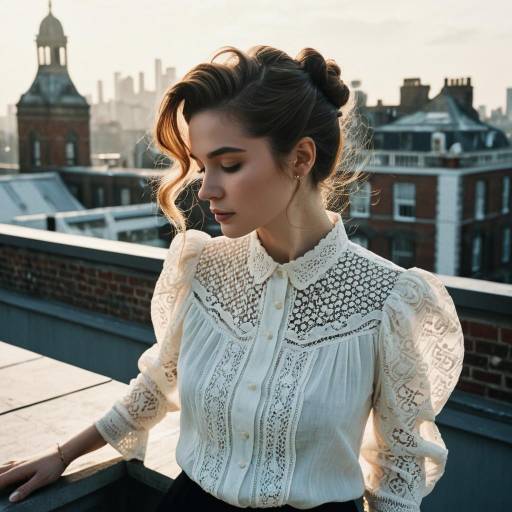Fashion Influencer with Finger Roll Hairstyle on Urban Rooftop