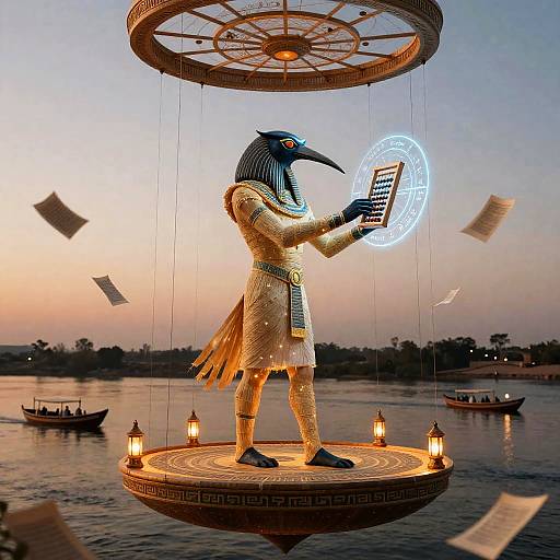 Ibis-Headed Thoth Weaving Stars and Papyrus