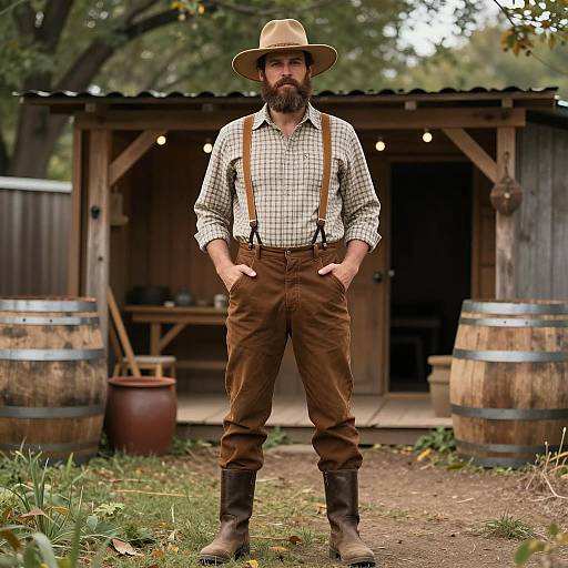 Bearded Man in Vintage Country Outfit