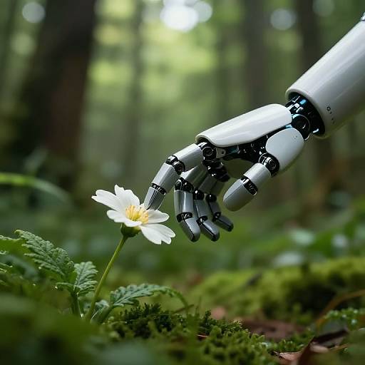 AI Robot Hand Touching Flower