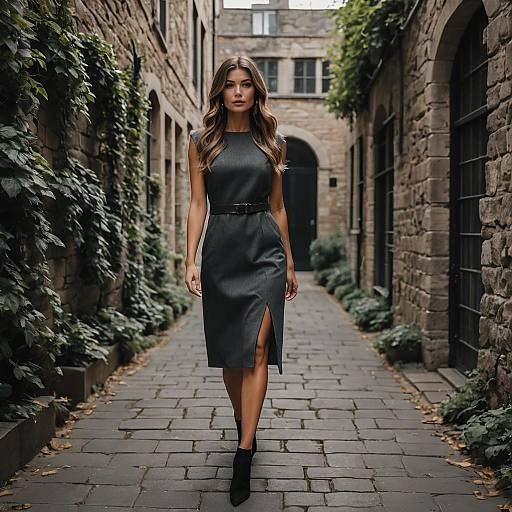 Urban Woman Walking on Stone Pathway