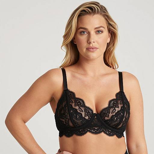Blonde Woman in Black Lace Bra