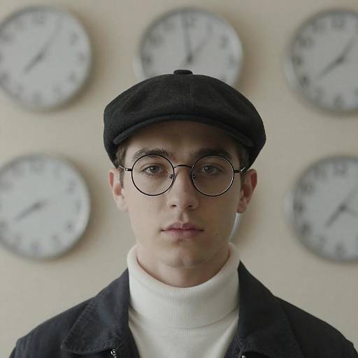 Young Man in Flat Cap and Glasses