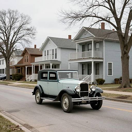 Vintage Car in Depression-Era Town