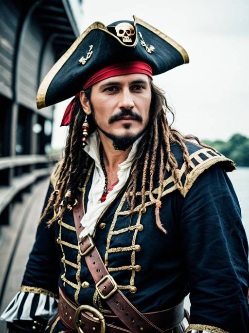Man in Detailed Pirate Costume
