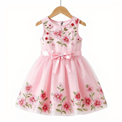 Pink Floral Embroidered Flower Girl Dress