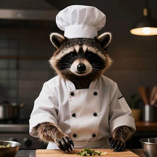 Realistic Anthropomorphic Raccoon Chef Portrait