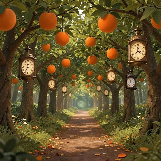 Whimsical Forest Pathway with Lantern Fruits