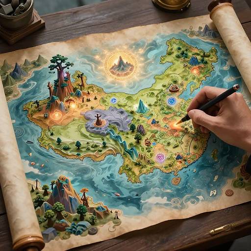 Fantasy Cartographer Creating Mythical Map
