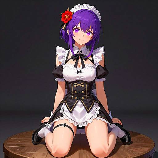 Elegant Anime Maid With Purple Hair