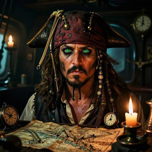 Pirate Captain with Dark Sea Green Eyes