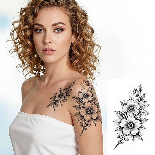 Portrait of Woman with Floral Tattoos