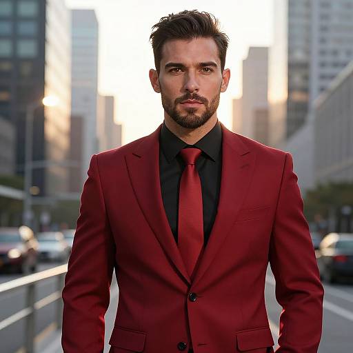 Confident Man in Stylish Red Suit