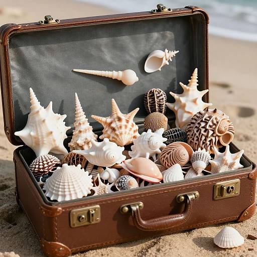 Vintage Suitcase Filled with Seashells