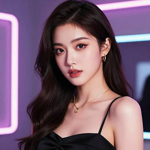 Elegant Young Woman with Neon Background