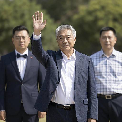 Three Men Outdoors in Lush Greenery