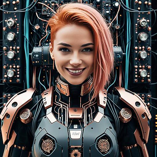 Female Cyborg with Rose Gold Armor