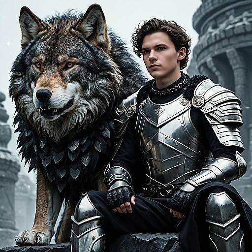 Knight with Armored Wolf Companion