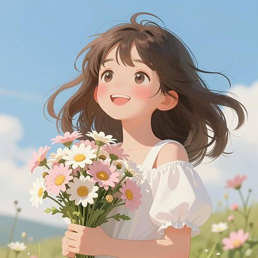 Joyful Girl in Floral Garden