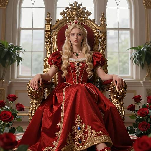 Regal Young Woman on Ornate Throne