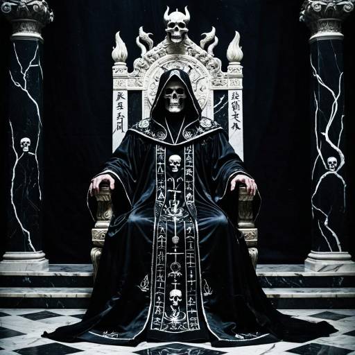 Hades in Black Silk Robes on Marble Throne