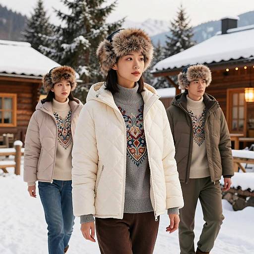 Asian Winter Fashion in Mountain Village