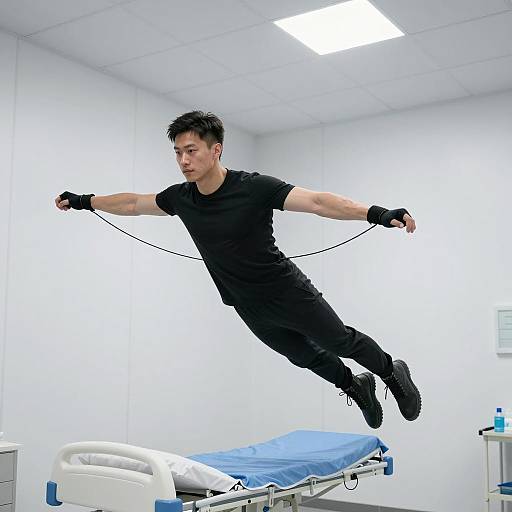 Suspended Man in Clinical Environment