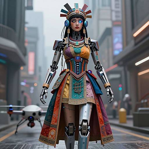 Futuristic Mayan-Inspired Cyborg Woman