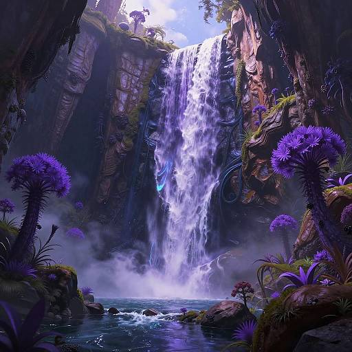 Majestic Alien Purple Waterfall Scene