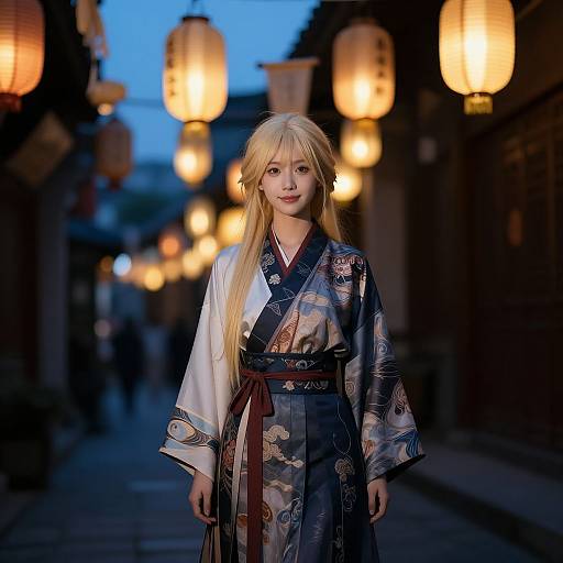 Blond Asian Girl in Modern-Traditional Attire