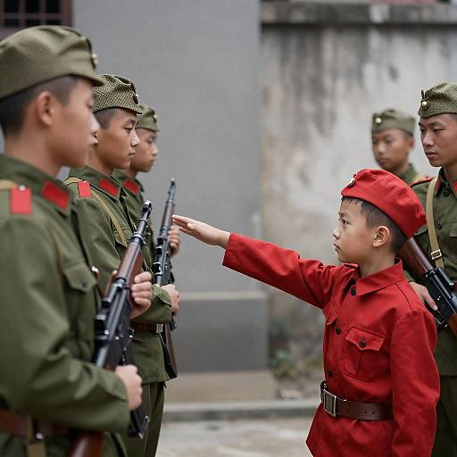 Young Boy Reaching Out to Soldier