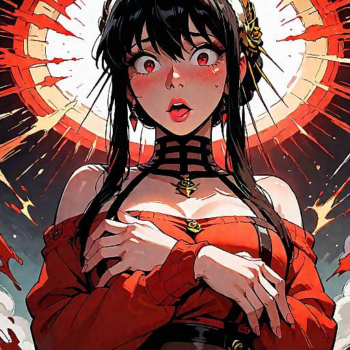 Anime Girl Yor Briar Surprised With Torn Clothes