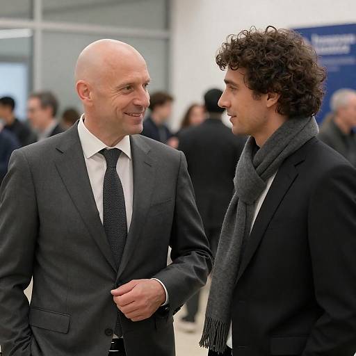Two Friends in a Busy Indoor Setting