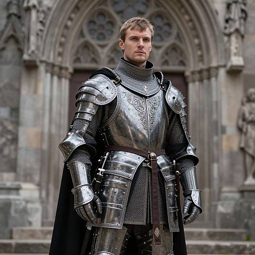 Medieval Knight in Ornate Silver Armor