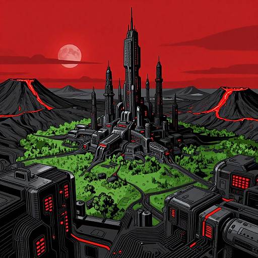 Futuristic Sci-Fi City in Volcanic Valley