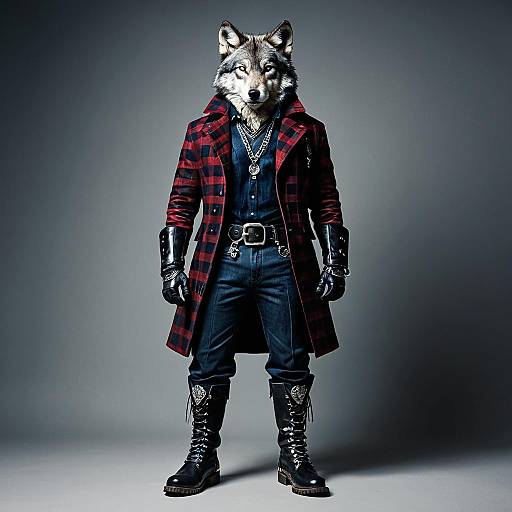 Hyper-realistic Wolf in Sophisticated Leather Attire